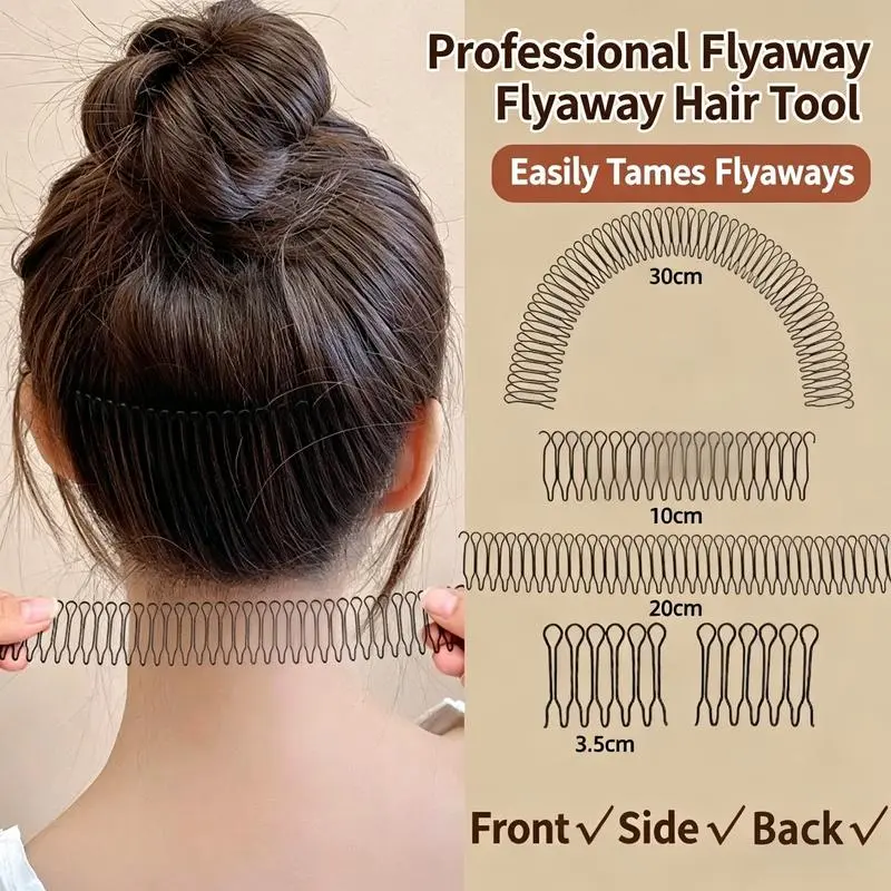 U Shape Hair Finishing Fixer Comb, 3 Pieces Bobby Bangs Holder Styling Tool Stretchable Hair Pin U Shape Wavy Comb Clips Spring Headband Circle Styling Black Pins Bun Hairpins for Women Girl