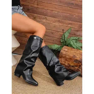 Knee-High PU Leather Pull-On Boots, Fashionable and Comfortable Design, Available in 4 Colors, Trendy All-Season Shoes, Fashion Lovers, Lace Up, Non Slip, Snow, Minimalist, Fur Lined, Summer, Lifestyle