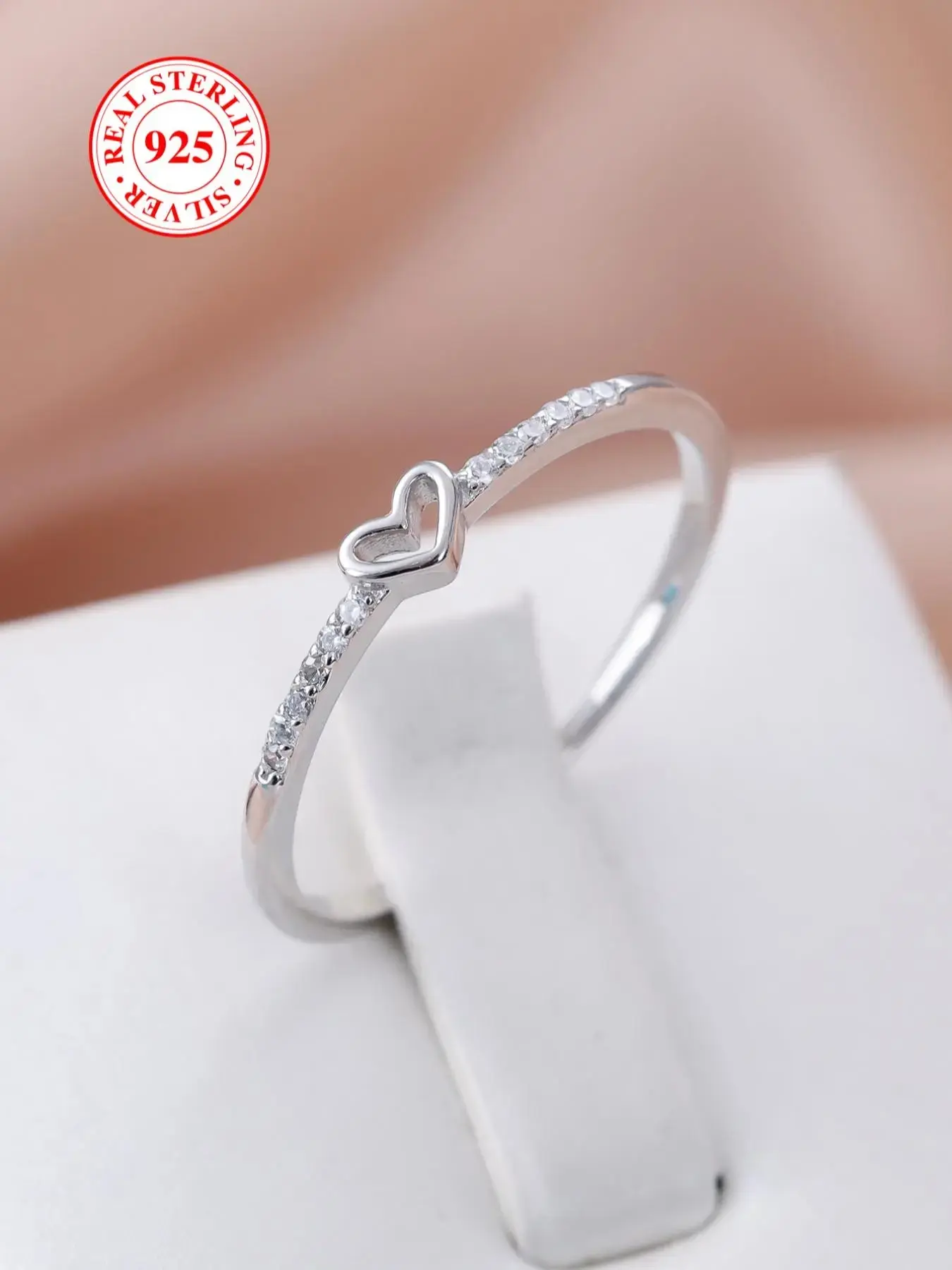 S925 Sterling Silver Heart Design Ring, Rhinestone Decor Ring for Women & Girls, Beautiful Rings, Fashion Jewelry for Party, Daily Decor, Trendy All-match & Exquisite Jewelry for Birthday Gift, Heart Shaped Ring