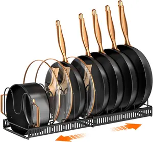 Expandable 11.81''-22.85'' Under Cabinet Pots and Pans Organizer Rack, Kitchen Cabinet Holder with 10 Adjustable Compartments for Pot Lid, Cutting Board, Bakeware