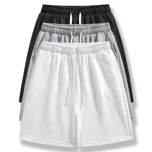 Men's Sports Casual Pants - Waffle Textured Polyester Fabric, Drawstring Waist, Machine-Washable, Streetwear Style, Ideal for Gym & Casual Use