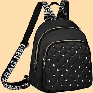 Neutral Gender Dual-shoulder Backpack with Diamond Pattern Embroidery Thread and Rivets. New Style, Casual Backpack. [The Opening Direction Is Random]