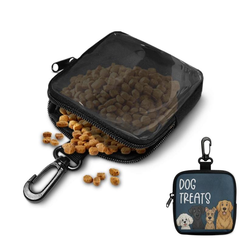 Durable Dog Snack Pouch for Walkies | Transparent Back & Cute Front | Portable Zipper Bag with Karabiner Hook | Leak Proof Treat Storage | Ideal for Training Sessions & Park Runs | Lightweight & Compact
