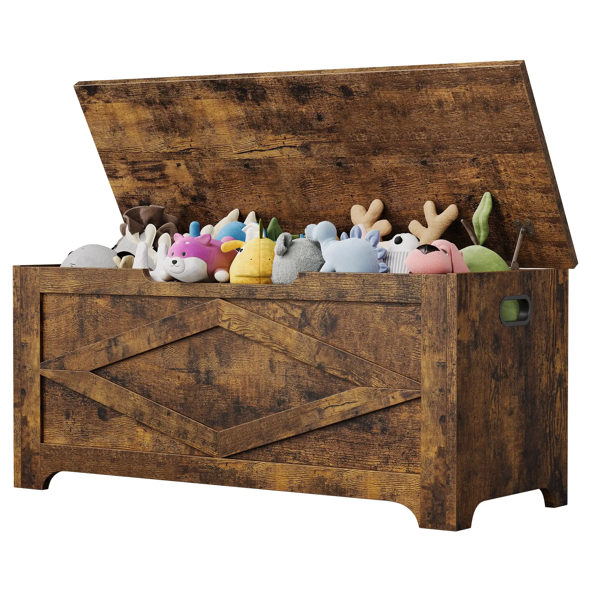 Spacious Wooden Storage Chest Bench with Safety Hinges, Classic Farmhouse Design for Entryway, Bedroom, Living Room & Playroom, Versatile Storage Organizer, Easy Setup, Retro Tone