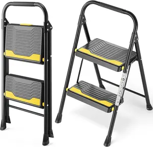2-Step Ladder, Heavy Duty Passed 800 lbs Load Test, Wide Non-Slip Steps and Safety Handrail Compact Folding Step Stool Portable Design Suitable for Home Kitchen Office Storage Room Closet Use Black
