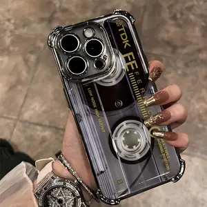 Vintage Tape Pattern Phone Case for iPhone 17 16 15 14 13 12 11 PRO MAX PLUS, AIR and iPhone X XS MAX, Four-Corner Shockproof Transparent Soft Back Cover, Ideal Gift Choice for Friends and Family