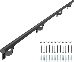 VEVOR Wall Mounted Stair Handrail, 10ft Pipe Staircase Handrail, Black Galvanized Aluminum, 1.26 inch Pipe Diameter, Indoor&Outdoor Staircase Railing,Industrial Hand Rail for Steps,Security Baluster