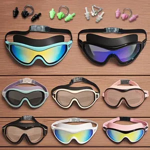 [Adult Swimming Goggles Set] Leakproof Anti-Fog Adult Swimming Goggles |   Silicone Swim Earplugs Nose Clip Set Wide Vision Adjustable Strap Swimming Glasses Comfortable for Men and Women Indoor Outdoor Swimming Gear