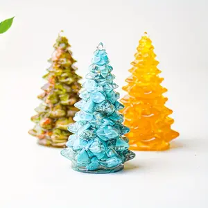 20241pc Small Christmas Tree with Natural Crystal Synthetic Gemstone Inside, Lucky and Prosperous Growing Fluorite Bonsai Money Plant for Home Office Desk Decoration Wealth & Luck2025