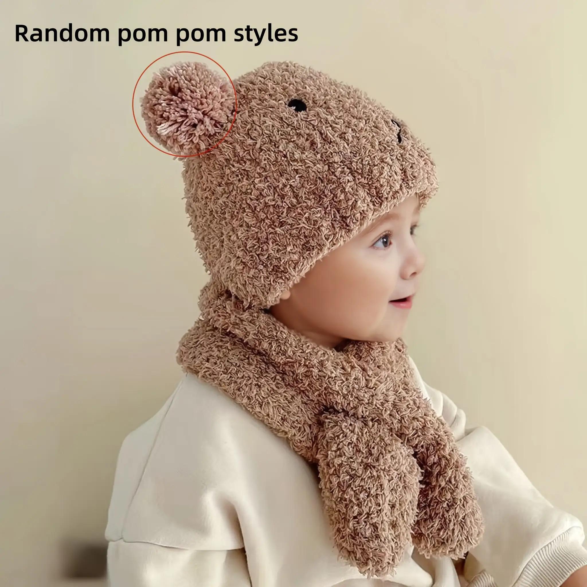 2pcs Winter Hat & Scarf Set for Toddlers - Soft Stretchy Knit Beanie with Bear Ears, Lightweight Warm Winter Accessories, Mixed Colors, Hand Wash Only, Christmas Gift for Boys & Girls, Toddler Winter Wear, Playful Toddler Accessory, Cozy Toddler