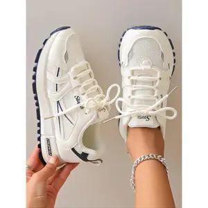 Women's Fashionable Letter & Striped Pattern Lace Up Low Top Sneakers, Casual Comfortable Breathable Sports Running Shoes, All-match Basic Shoes for Daily Wear, Sporty Running Fashion1123