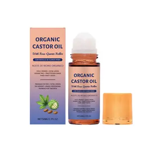Castor Oil with Rose Quartz Roller, Cold-Pressed, 100% Pure Natural Formula for Skin, Hair Care, Hexane-Free.1.7 Fl Oz Repair Compact