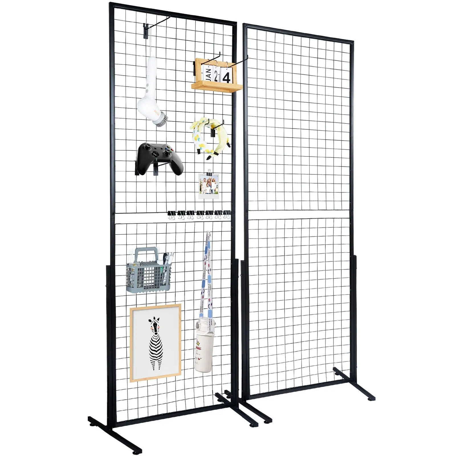 VEVOR 2-Pack 2'x5.6' Grid Wall Panel Tower, Floor Stand T-Base Floorstanding Wire Display Racks, Double-Side Panels with Extra Clips & Hooks for Art Craft Shows, Retail Display, Two Packs