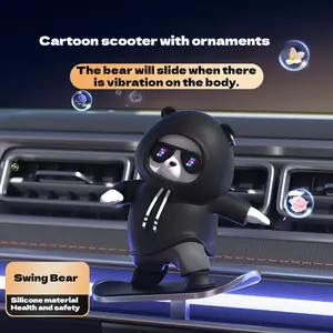 Car Skateboard Bear Cartoon Car Ornament Moving Bear Ornament Car Interior Decoration Ornament Car Supplies