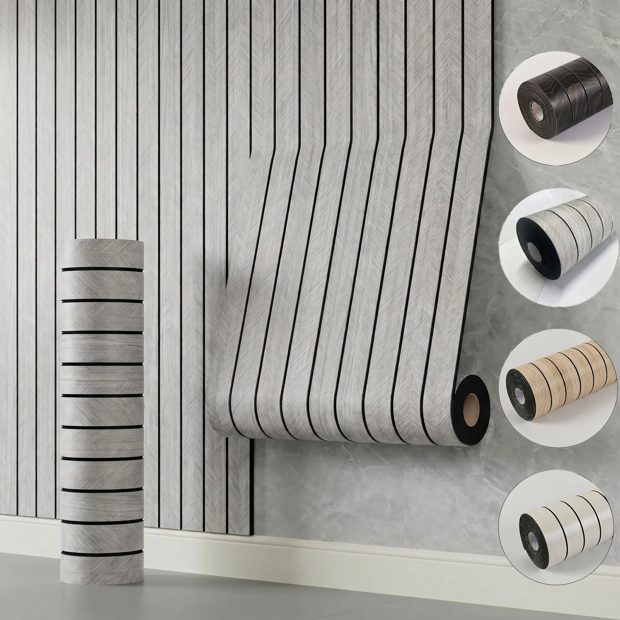 40cm*300cm 3D Wood Pattern Wall Sticker Roll Removable Decorative Wallpaper Easy-To-Remove for Home Renovation Room IXPE Material Gray Wooden Light Gray 3mm Thickening