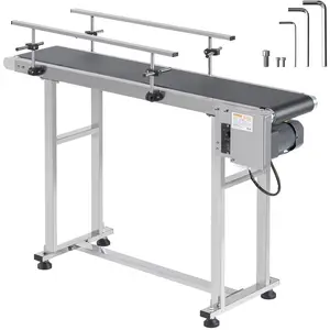 VEVOR PVC Belt Conveyor 47″x 7.8″, Electric PVC Conveyor 110V Adjustable Automatic Speed, Conveyor Machine with Double Guardrail, in Stainless Steel, Industrial Transport Equipment