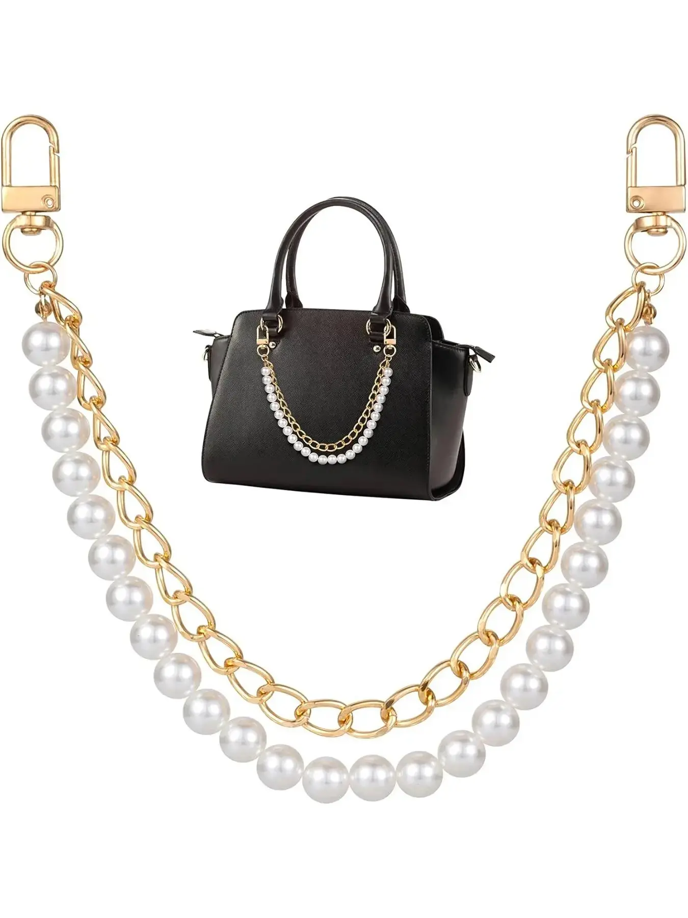 Women's Pearl Purse Chain, Chain Detail, Handbag Strap, Versatile Strap, Metal Shoulder Crossbody Bag, Short Handle Replacement Charm Accessory, Purse Accessories, Plain Pattern, Chain for Purse