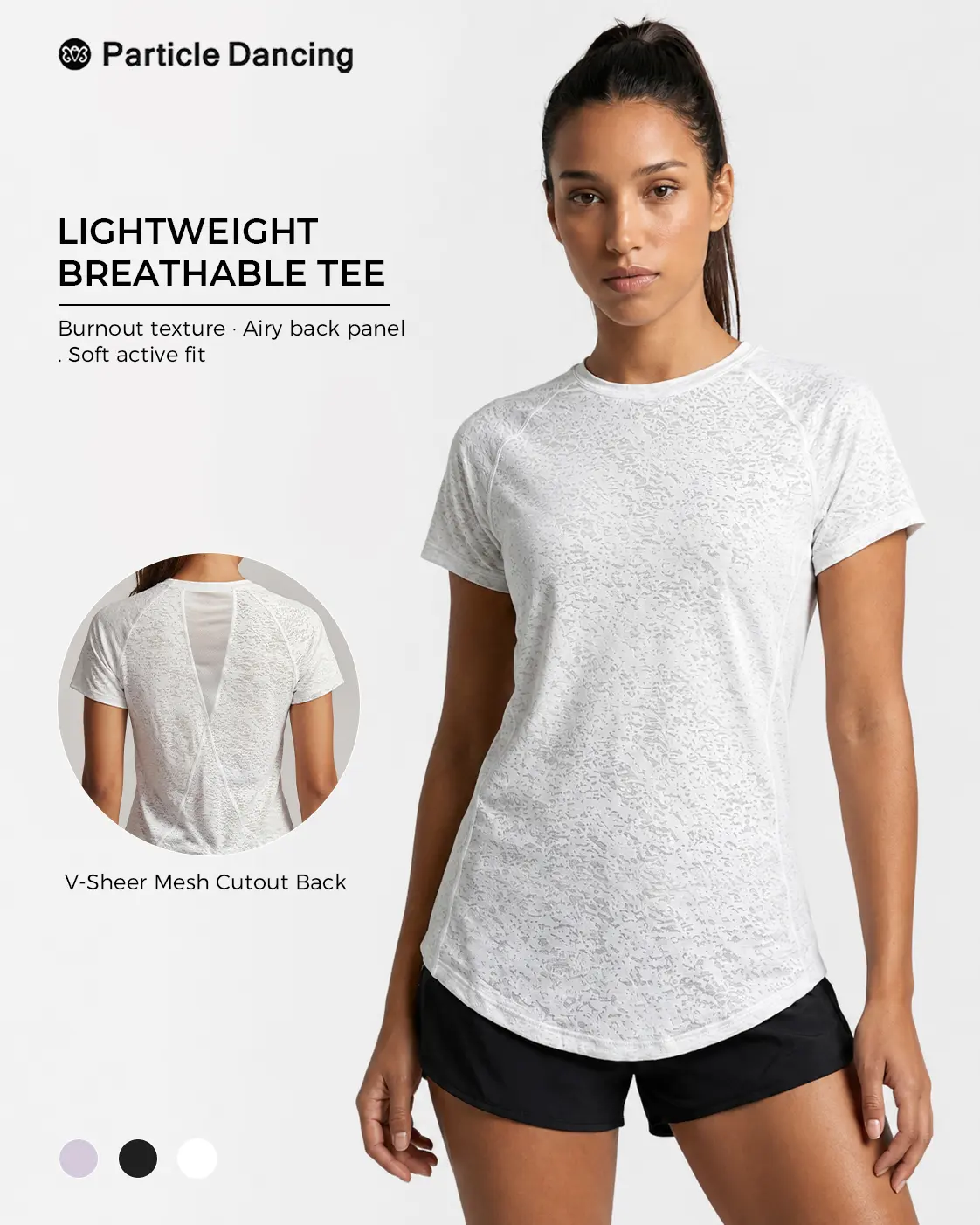 Women's Loose-Fit Workout T-Shirt, Textured Cotton Blend Top with a Breathable Mesh Back for Yoga, Studio and Everyday Wear, Female, Short Sleeve, Machine Wash