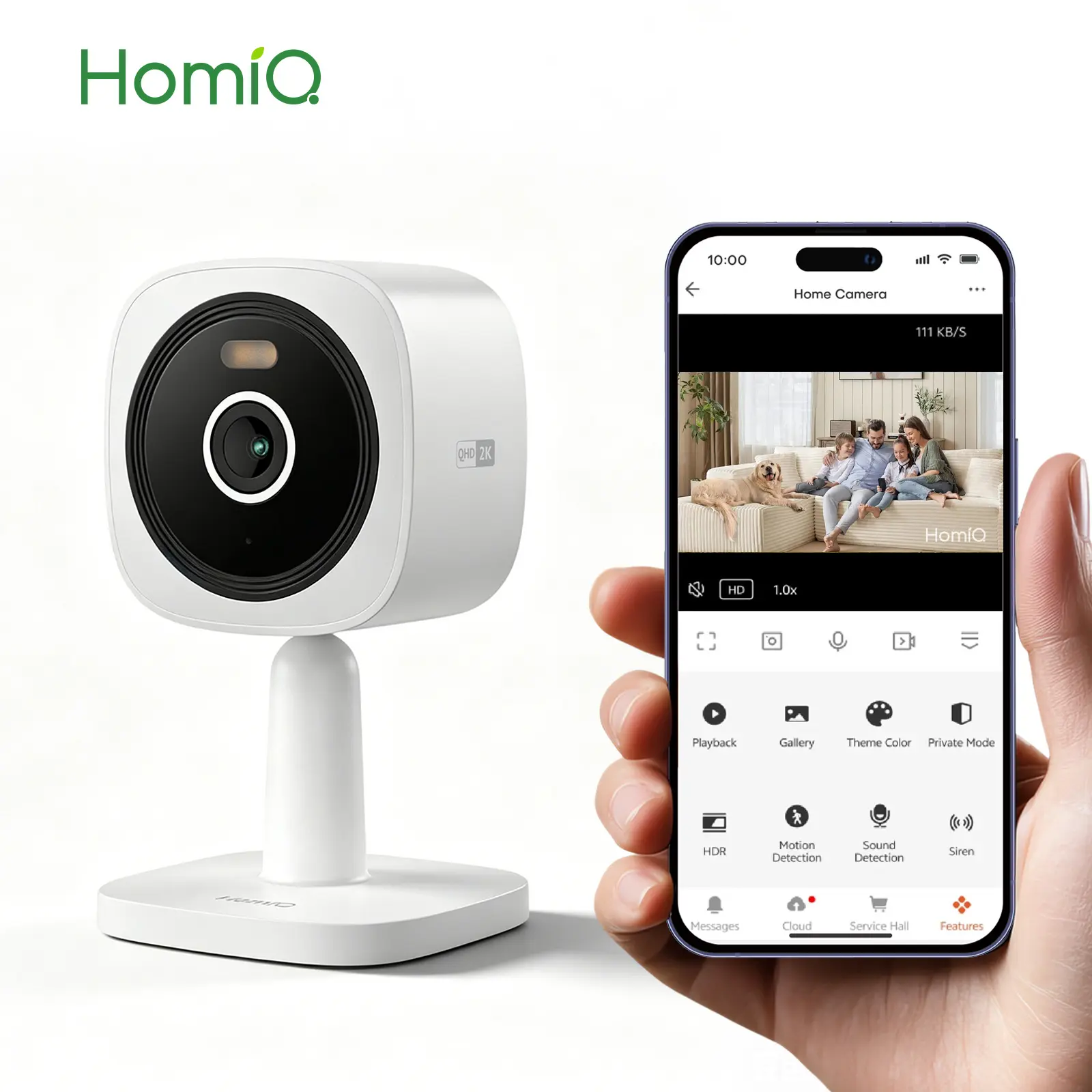 HomiQ AI 2K 3MP Magnetic Camera, supports 2.4 GHz WiFi, home security camera with full color night vision, alarm, and human motion detection, 24/7 recording, easy installation, cloud storage and SD card support