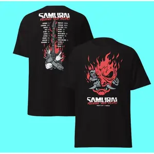 180g[100% cotton]Samurai Reunion Tour 2020 T-Shirt – Cyberpunk 2077 Band Samurai Concert Fan Shirt with Oni Mask Graphic, Rock Gamer Merch Unisex Streetwear Outfit
