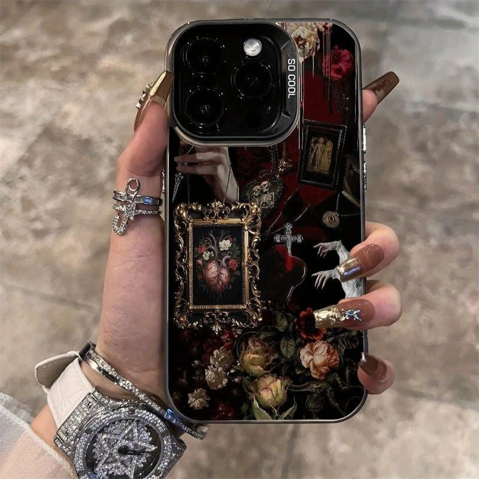 Phone case: Vintage Cross Heart Flower Pattern Laser Energy Phone Case, Compatible with Apple iPhone 16 15 14 13 12 11 XS XR X 7 8 12/13  Plus Pro Max SE, Birthday/Valentine's Day/Girlfriend Boyfriend Gift/Holiday Gift