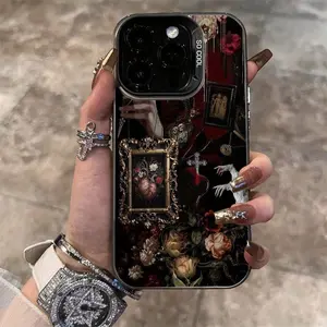 Phone case: Vintage Cross Heart Flower Pattern Laser Energy Phone Case, Compatible with Apple iPhone 16 15 14 13 12 11 XS XR X 7 8 12/13  Plus Pro Max SE, Birthday/Valentine's Day/Girlfriend Boyfriend Gift/Holiday Gift