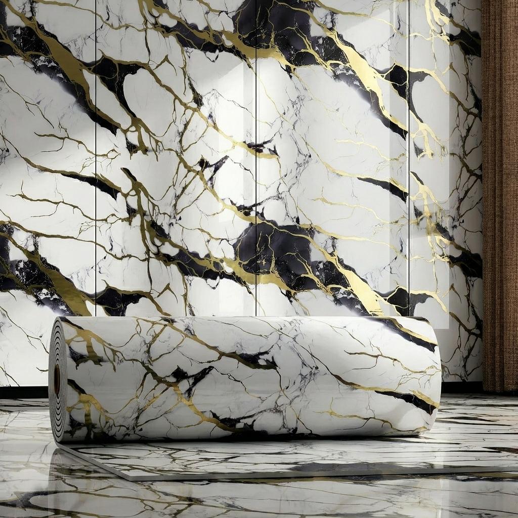 Marble Look Removable Wallpaper Rolls, 60cm*300cm & 40cm*300cm Compact Sizes, 3D Natural Wood Texture Waterproof Wall Stickers for Indoor Home Renovation Decor