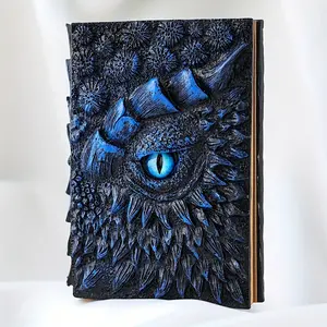 Embossed Dragon Eye Journal Artisan Resin Hard Cover Notebook with Complex Scale Texture Loose Leaf Pages Blue Purple for Creative Writing