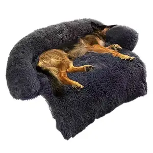 Calming Dog Bed Fluffy Plush Sofa Cushion With Washable Cover, Bottom, Anti-Slip Base For Large, Medium, Small Dogs And Cats - Light Gray And Dark Gray, Sizes S/M/L