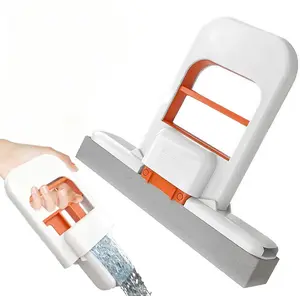 [Pack of Two] Mini Mop 2025 New Upgrade Portable Self-Squeezing Mop for Small Spaces Wet & Dry Use Orange Color with Sponge Included Ideal for Bathroom Kitchens and Desktop Glass Cleaning Pack of 2