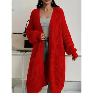 Women's Plus Size Ribbed Knit Sweater Cardigan, Knitwear, Casual Loose-Fitting Open Front, Acrylic Material, Warm & Comfortable for Fall Winter