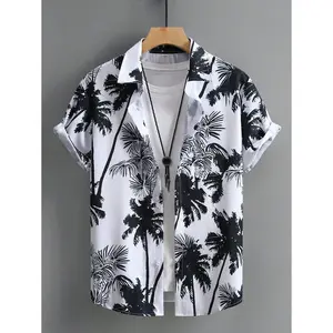 Men's Palm Tree Printed Short Sleeve Casual Shirt For Summer Vacation