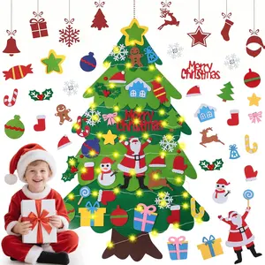 3.28FT Felt Christmas Tree for Toddlers, DIY Wall Hanging Montessori Christmas Tree with Lights & 32 Detachable Ornaments for Kids, Indoor Xmas Party Supplies Home Door Window Decor
