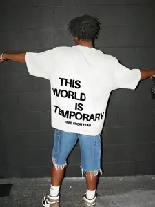 Men's Oversized Shoulder Loose-Fit Graphic T-Shirt with Fun Slogan, Y2K Style, Streetwear Casual Wear for All Seasons, Unisex Street Fashion