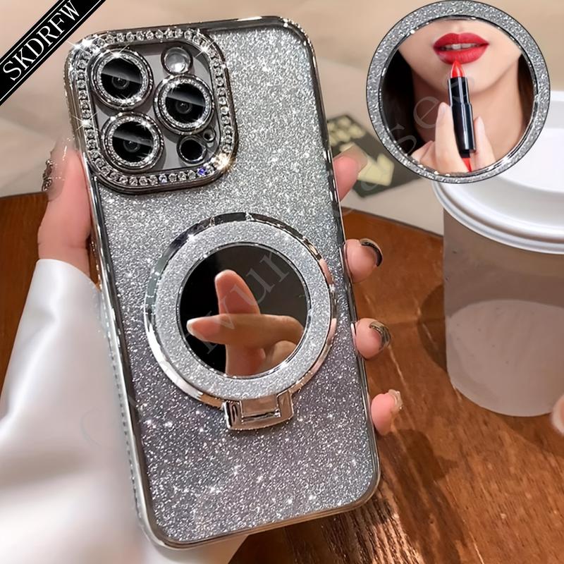 New Luxury High-end Glitter Double Row Rhinestone Mirror Magnetic Stand ...