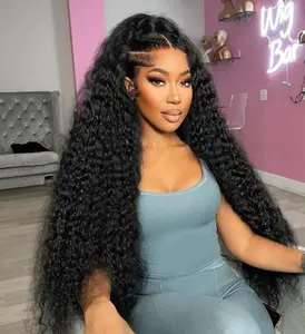 Deep Wave 13X6 Lace Front Wigs Human Hair Wigs Brazilian 13*4 Transparent Deep Curly Lace Frontal Wigs Human Hair Lace Front Wigs Pre Plucked 180% Density Natural Color WeeklyDeals