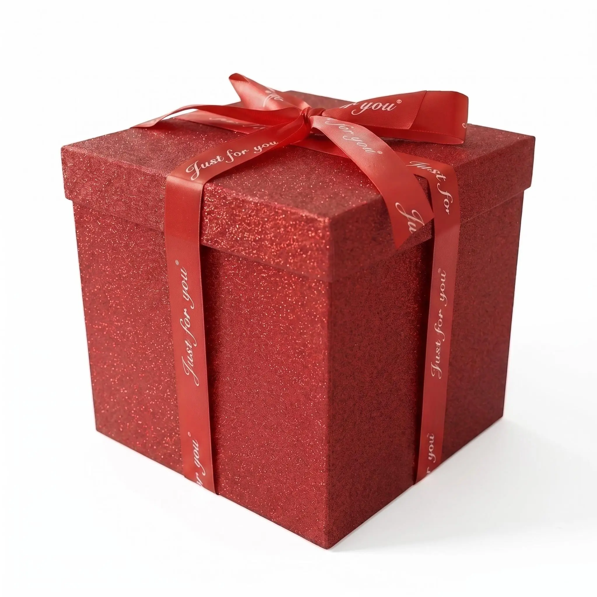 Large red glitter gift box 7x7x7, square decorative gift box with satin ribbon and lid, luxurious gift packaging boxes for holidays, Valentine’s Day, Christmas, birthdays, weddings