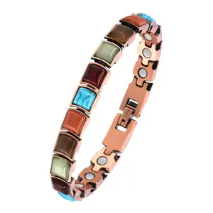 Copper Magnetic Bracelet with Colorful Turquoise Stones - Retro & Stylish Red Copper Design for Women, Unique Fashion Jewelry Perfect for Daily Wear, Festive Gifts & Trendy Statements