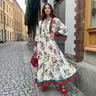 LikeMychoice Vintage Floral Print Maxi Dress Women Boho Long Sleeve Tiered Ruffle Hem Flowy Casual Long Dresses for Holiday Beach Party Summer Breathable Fabric