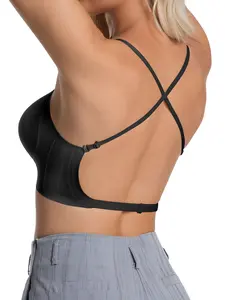 Women's 1/2/3pcs Solid Backless Bra, Criss Cross Backless Soft Comfortable Breathable WirelessBra, Lingerie for All Seasons, Underwear for Women, Bras for Women