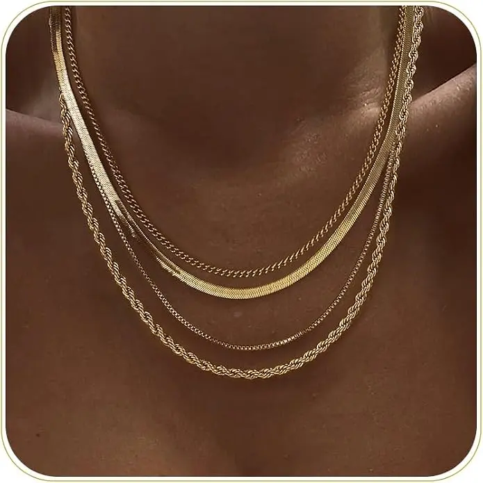 Layered Necklaces for Women 14k Gold Plated Chain Necklace Set