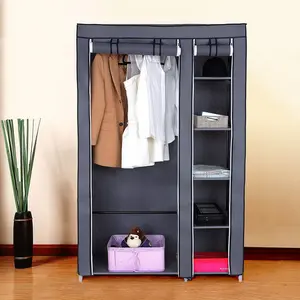 67inch Portable Wardrobe with Non-Woven Fabric and Hanging Rod Quick and Easy Assembly Gray