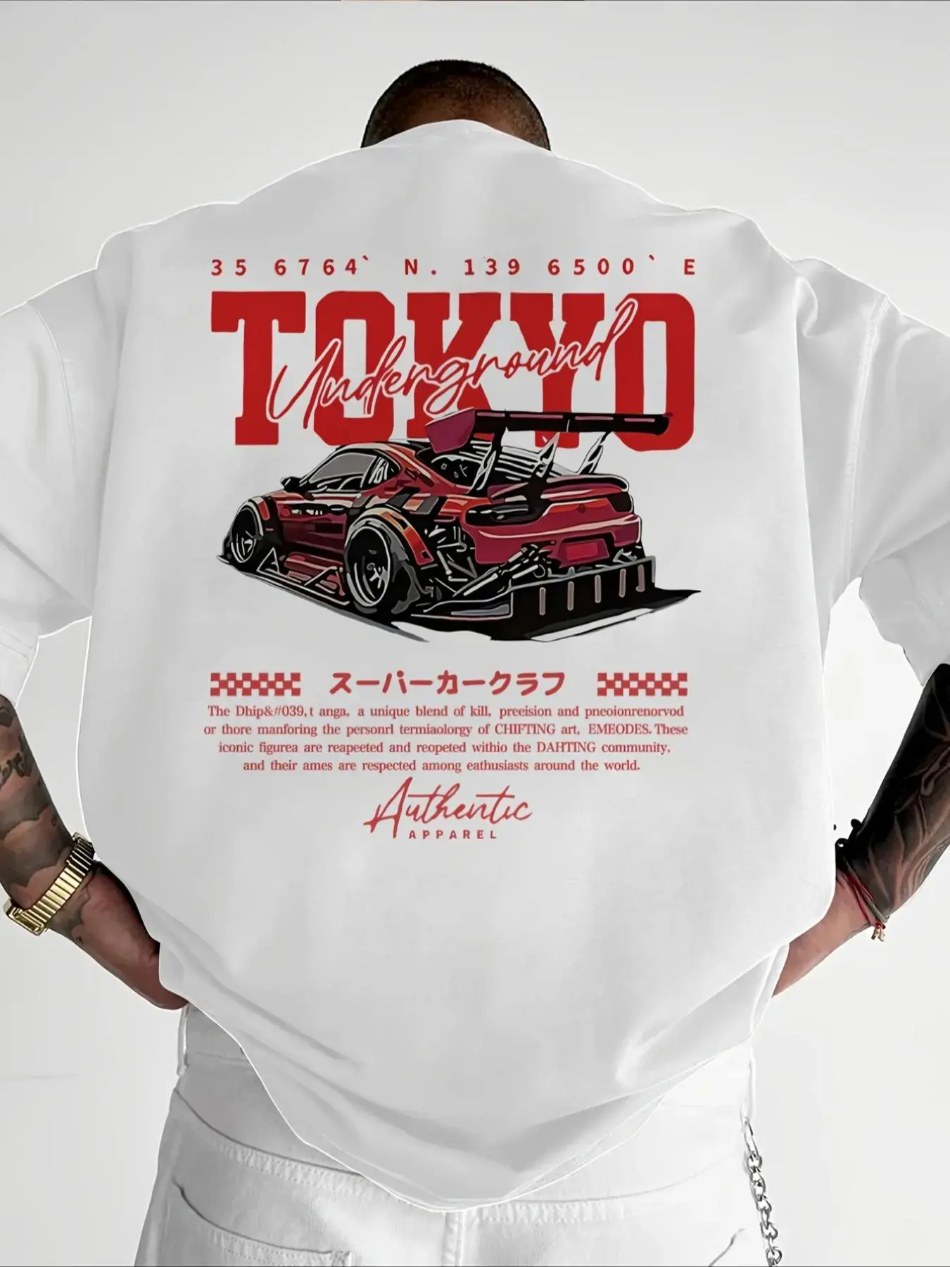 Men's Regular-Oversized Fit Car & Letter Graphic T-Shirt, Casual Sport Short-Sleeve Round Neck Clothes, All-Season Streetwear Top for Daily Wear