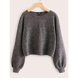Lantern Sleeve Marled Sweater,Knitted Sweater In Fall/Winter