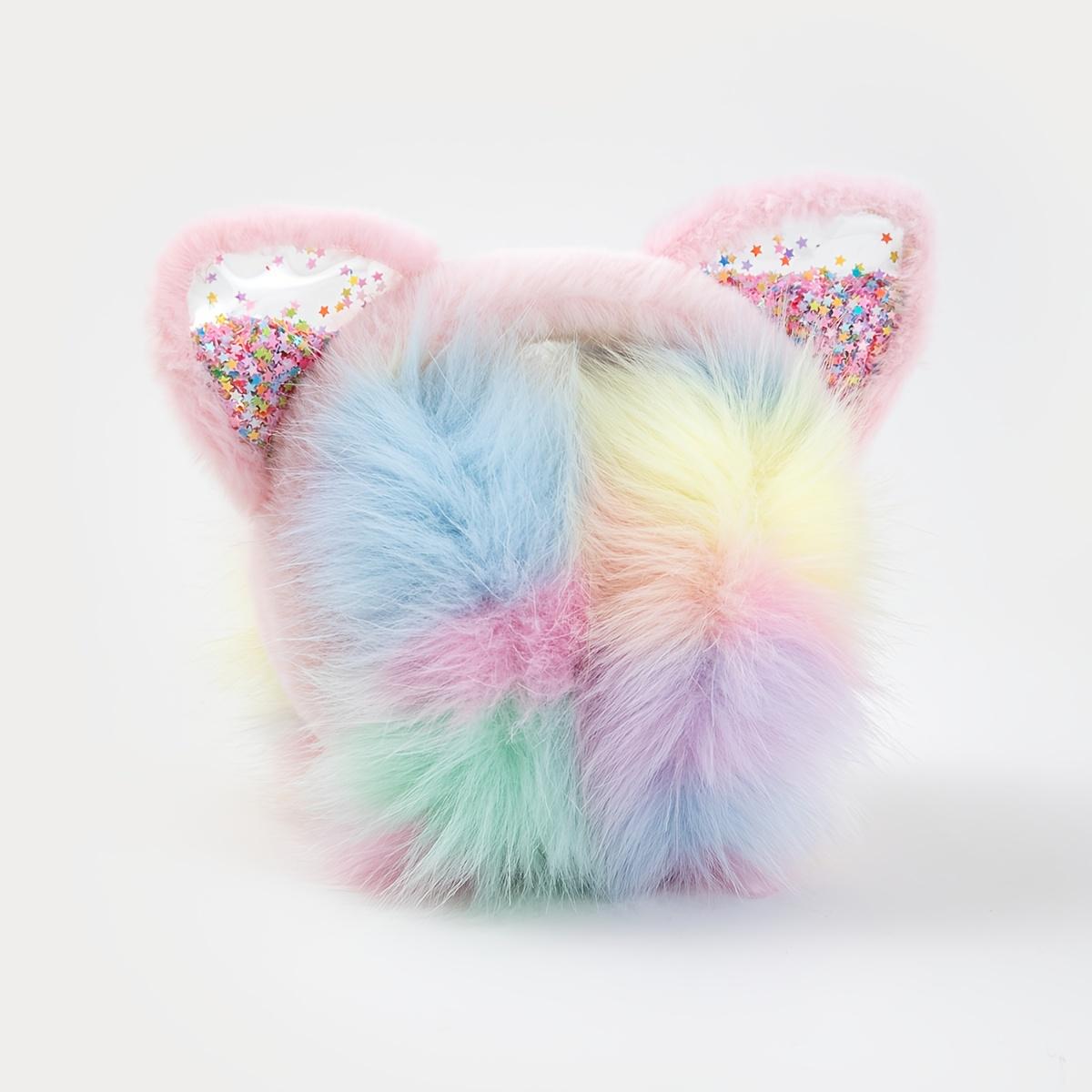 1pc Cute Cat Ear Headband with Fluffy Pom-Poms - Pastel Pink & Blue, Warm Folding Ear Muffs for Teens & Adults, Soft Polyester Hair Accessory for Cosplay, Halloween, Themed Parties, Cat Ears, Party Headwear, Playful Design, Comfortable Fit,