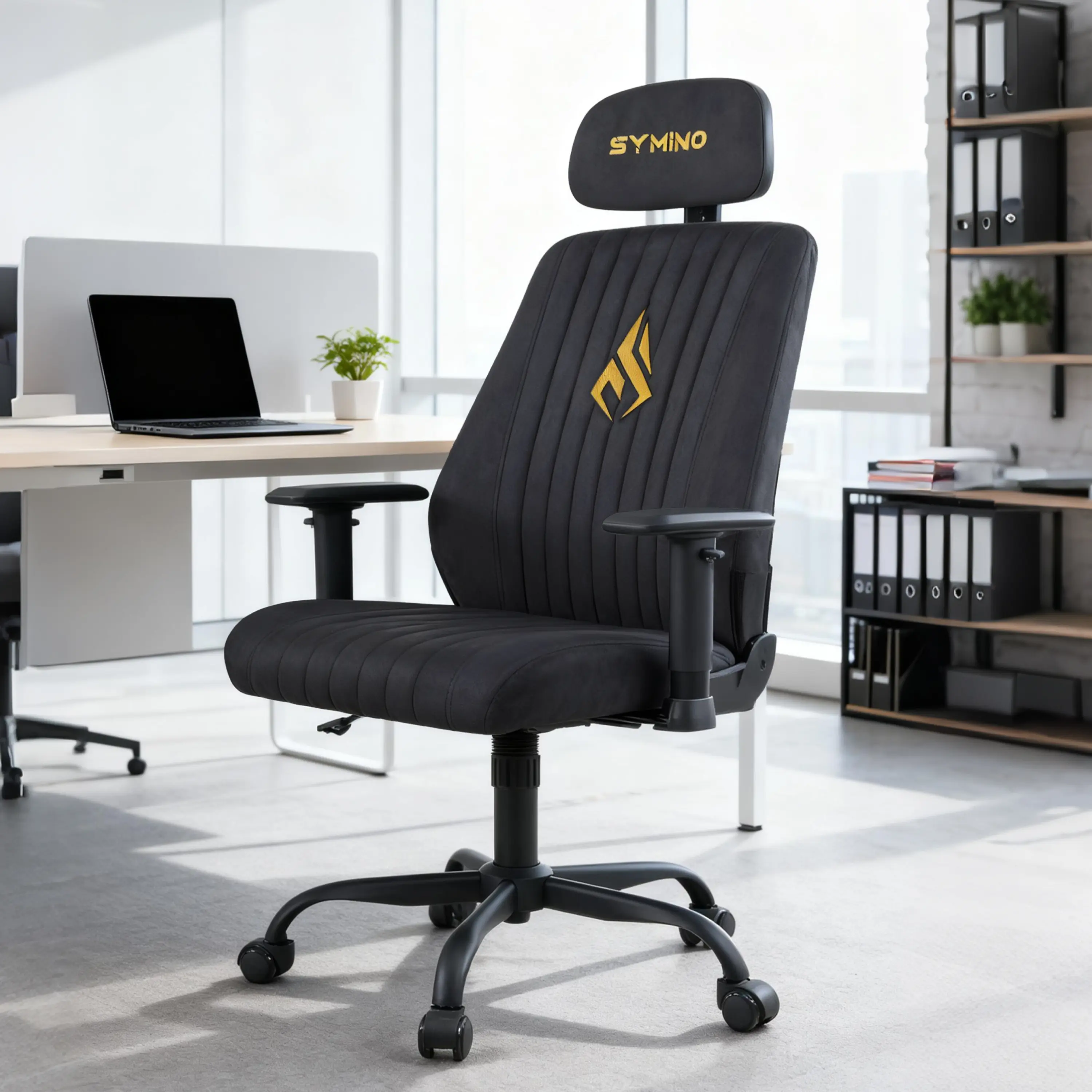 Symino PU Leather Ergonomic Reclining Gaming Chair - Office Chair for Workday WFH Setup, 109° Recline, Adjustable Height Seat, Swivel, Tilt Function, Body Alignment Support, Retractable Arms, Pc Gaming Chair