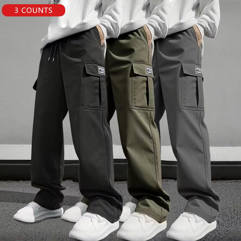 Men's 3pcs Casual Work Pants with Multi-Pocket Design Personalized for Everyday Wear & Sports Fitness Versatile Comfortable Stylish