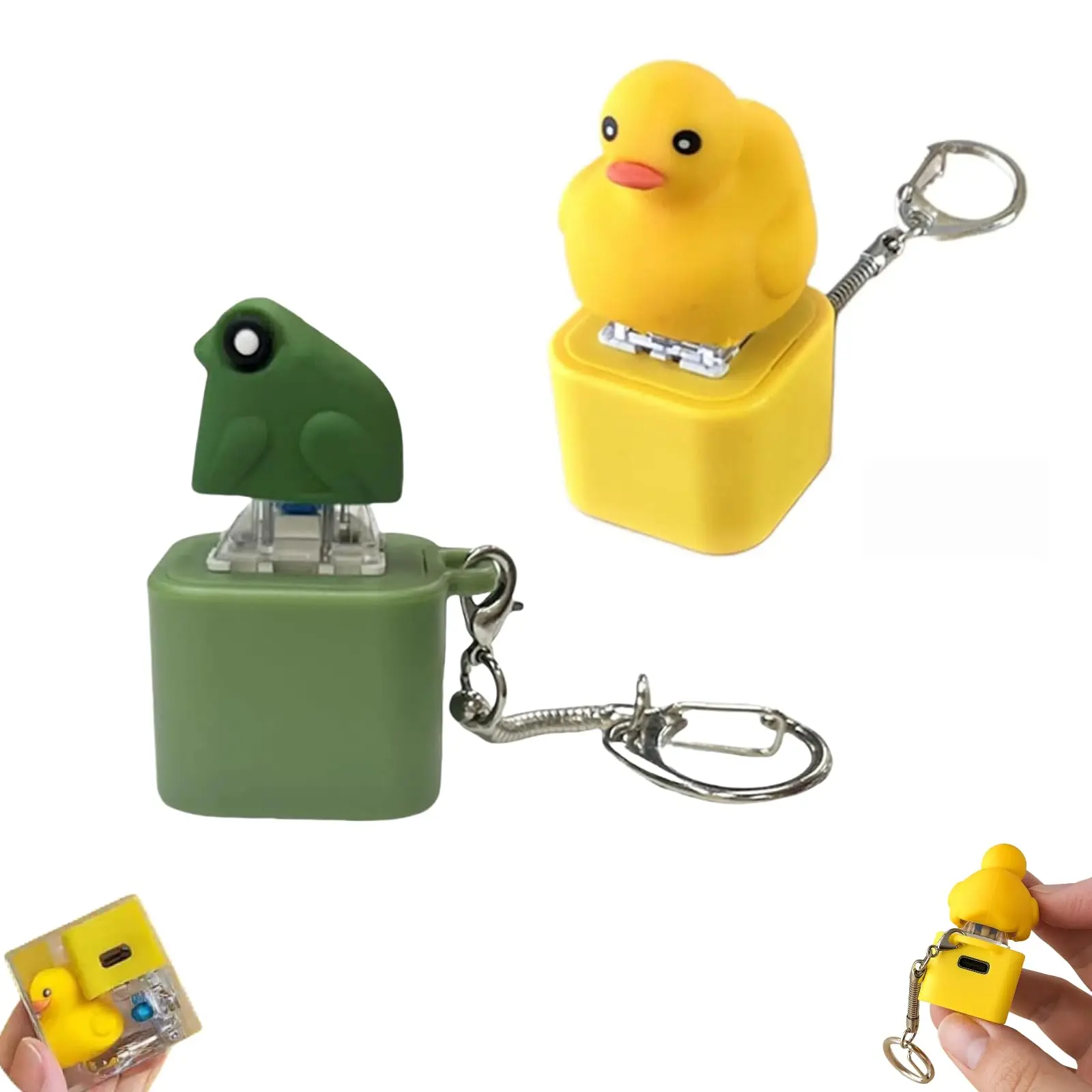 YYW1 USB Rechargeable Keychain Stress Relief Toy, Colorful Lights, Fun and Portable, Keyboard Sensory Stress Relief, Duck Quacking Toad Ripping Sound