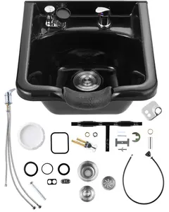 VEVOR Shampoo Bowl Hair Sink for Salons, Black Hairdresser Basin, ABS Plastic Spa Hairs Washing Wash Sink, Hairs Backwash Basin Beauty Salon Equipment for Hairstylists