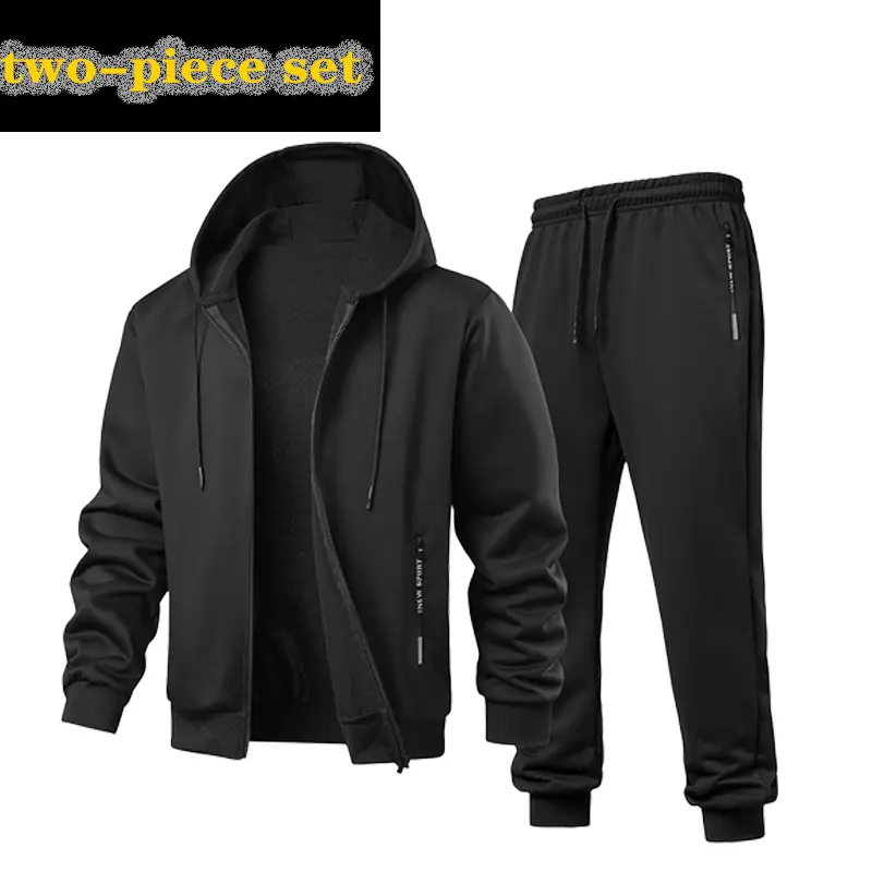 Men 2 Piece Sets, Black Full Zip Hoodie Jacket and Jogger Pants Outfit, Breathable Comfortable Tracksuit with Loose Fit and Elastic Drawstring Waist, Stylish Versatile Sportswear for Running, Gym Training, Travel, Outdoor Activities and Daily Casual Wear